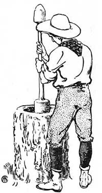 FIG. 95.—Primitive method of grinding corn.