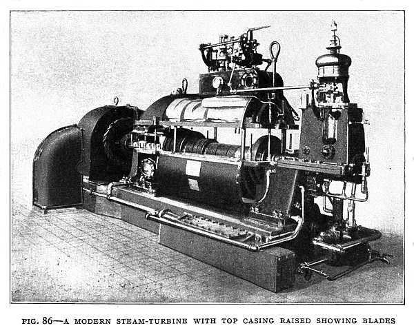 FIG. 86–A MODERN STEAM-TURBINE WITH TOP CASING RAISED SHOWING BLADES