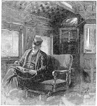 Interior of a Car on the Lehigh Valley Railroad, showing the Method of Operating the Train Telegraph.