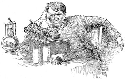 Edison Listening to his Phonograph.