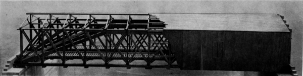 Figure 2.—Model of B. H. Latrobe’s truss, built in 1838, over the Patapsco River at Elysville (now Daniels), Maryland. (Photo courtesy of Baltimore and Ohio Railroad.)