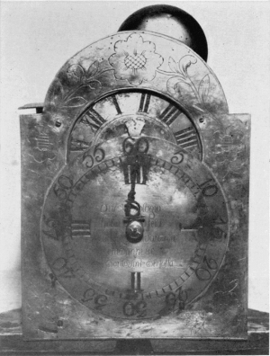 Figure 34.—Dial plate of a brass lantern clock made by Bertolla at the age of 80. (Courtesy of Museo Nazionale della Scienza e della Tecnica, Milan.)