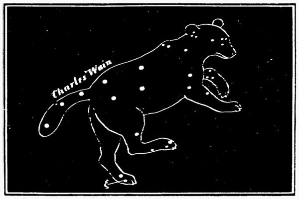 Fig. 59. The Great Bear, showing the position of Charles's Wain, and also the small binary star ξ in the hind foot, whose period has been determined.