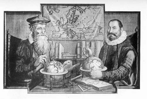 Portraits of Gerhard Mercator and Jodocus Hondius.