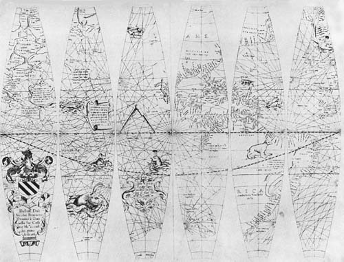 Six of Twelve Terrestrial Globe Gores by Gerhard Mercator, 1541.