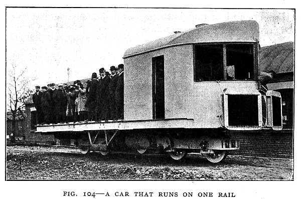 FIG. 104–A CAR THAT RUNS ON ONE RAIL