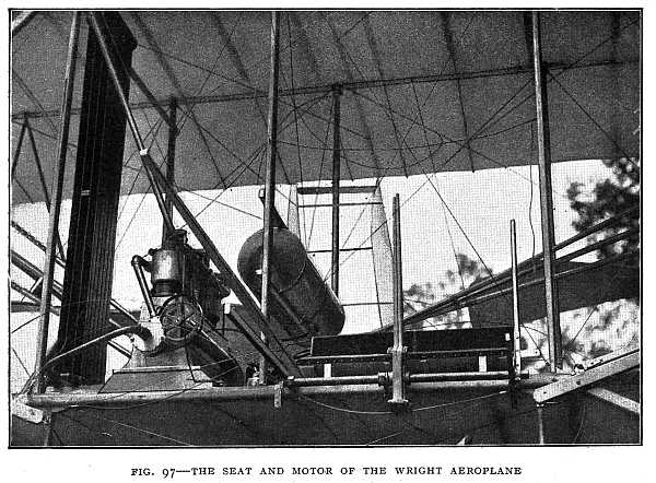 FIG. 97–THE SEAT AND MOTOR OF THE WRIGHT AEROPLANE