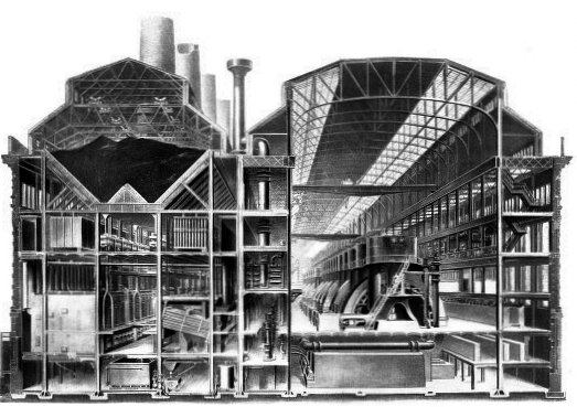 CROSS SECTION OF POWER HOUSE IN PERSPECTIVE