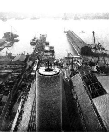 VIEW FROM TOP OF CHIMNEY SHOWING WATER FRONTAGE—POWER HOUSE